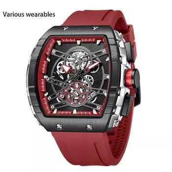 Fashionable Business Six-hand Tonneau Quartz Watch Calendar Rubber Men s Watch