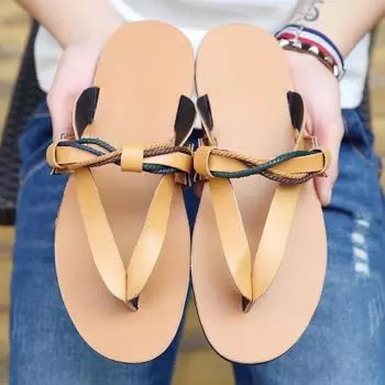 Fashionable Casual Sandals Men Herringbone Slippers Summer Solid Color Flat Bottomed Non Slip Personalized Beach Sandals 37 чёрный