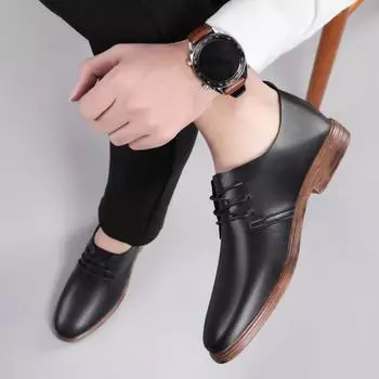 Fashionable Classic Black Men s Spring Lace Up Casual Leather Shoes Brand New Men Leather Comfortable Oxford Sole Leather Shoes 37