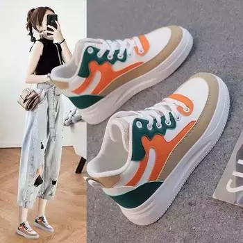 Fashionable color blocking high top sports shoes for women 2024 new comfortable thick sole single shoes for women s shoes 35 белый