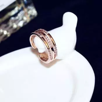 Fashionable Copper Accessories Spot Exquisite Shiny Double Row Diamond Small Square Diamond shaped Double ayer Ring Opening adjustable