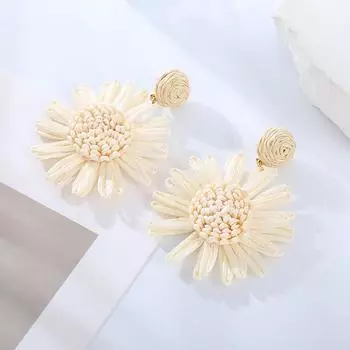 Fashionable Earrings Woven Chrysanthemum Earrings Feminine Temperament Fresh Personality Sunflower Earrings One Size