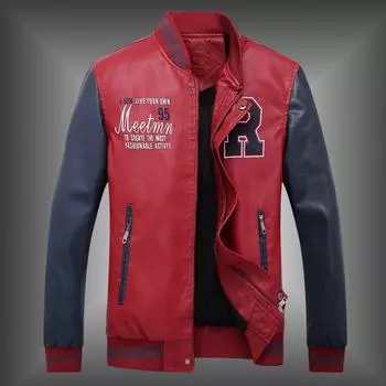 Модная вышитая стираная ПУ мужская новая кожаная куртка M