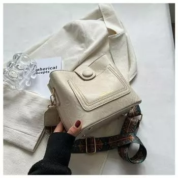 Fashionable Fancy Wide Strap Retro Women s Bag White
