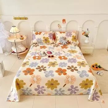 Fashionable Floral Style Bed Sheet Set 3Pcs 100% Cotton Thickened Bedding Set High Quality Soft Flat Sheet with 2 Pillowcases 120x230cm 3Pcs