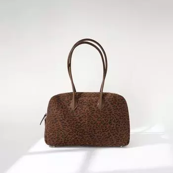 Fashionable Foreskin Large Capacity Pillow Bag Trendy Leopard Leather Women s Bag Shoulder Bowling Bag