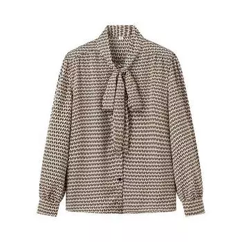 Fashionable Geometric Pattern Lace-up Printed Long-sleeved Shirt for Women