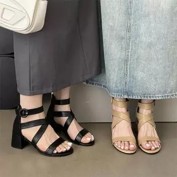 Fashionable High-Heeled Women s Sandals with Buckle Strap and Cross-tied Design 35 чёрный