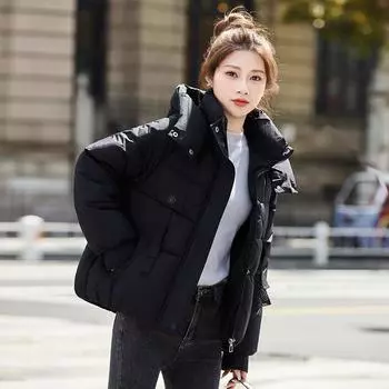 Fashionable hooded cropped cotton jacket women s new loose thickened warm jacket for winter 2025 L