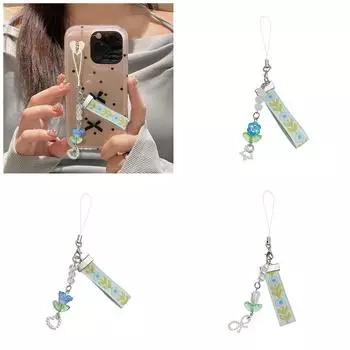 Модный брелок с подвеской в виде бисера для телефона, уникальный брелок в виде цветка в форме сердца, яркий кулон с бусинами для мобильного телефона C