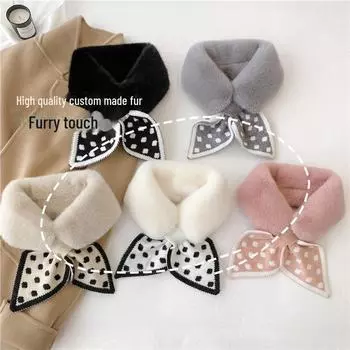 Fashionable Knitted Polka Dot Faux Rabbit Fur Scarf - Plush, Warm Neck Cover for Winter 60-80cm
