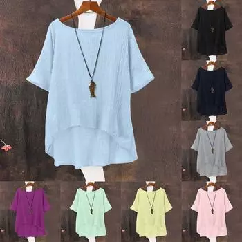 Fashionable Ladies Summer Cool Casual Loose Linen Tops XXL розовый