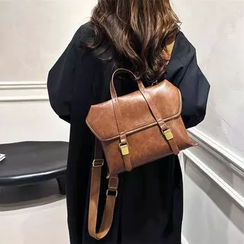 Fashionable, Large-capacity, Trendy Hand-held Women s Bag, School-style Backpack, and Retro British-style Commuting Backpack чёрный