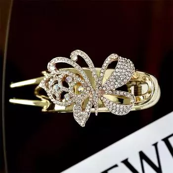 Fashionable light luxury high-end rhinestone pearl clip hairpin women s elegant temperament glass black gray hairpin strap