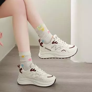 Fashionable lightweight women s shoes spring new versatile lace up thick soled casual comfortable women s sport shoes 35