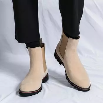 Fashionable Low Heel Comfort Chelsea Men s Pointed Midsole Desert Boots British Style Official Business Brand Straight Leg Boots 38 бежевый