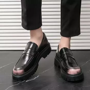 Fashionable luxury thick soled men s leather shoes for Men Leisure dressing Men Dress Shoes party Comfortable Loafers New 38 чёрный