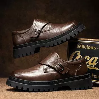 Fashionable Men Casual Leather Thick Bottom Shoe Outdoor Antiskid Walking Shoe Fashion Designer leather Comfy Soft Soled Loafers 39 чёрный