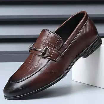 Fashionable Men Genuine Leather Korean Version Pointed Formal Leather Shoes for Summer Men s Comfortable and Breathable Loafers 38 чёрный