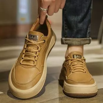 Fashionable Men s High-quality Leather Lace Up Casual Shoes Autumn Men s Outdoor Comfortable Anti Slip Thick Soled Sports Shoes 38 чёрный