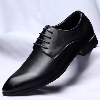 Fashionable Men s Korean Version Pointed Small Leather Shoes Classic Black Lace Up Comfortable Business Casual Leather Shoes 38 чёрный