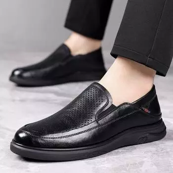 Fashionable Men s Leather Summer Hollowed Out Business Dress Leather Shoes Brand Men s Breathable Non Slip Casual Leather Shoes 38 коричневый