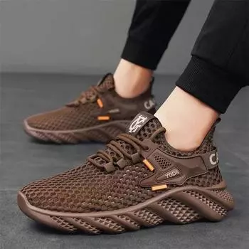 Fashionable men s lightweight water wading shoes outdoor quick drying large mesh hollow breathable mesh sports trend shoes 39 бежевый