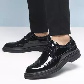 Модные мужские новые кожаные туфли Броги повседневные мужские кожаные туфли на плоской подошве в стиле ретро Универсальные туфли для вечеринок и свадеб на открытом воздухе 38 чёрный