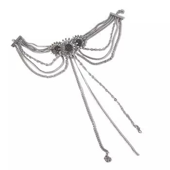 Fashionable Necklace with Unique Flower and Tassels Adjustable Floral Pendant Neckchain Multi-layer Clavicle Chain серебряный