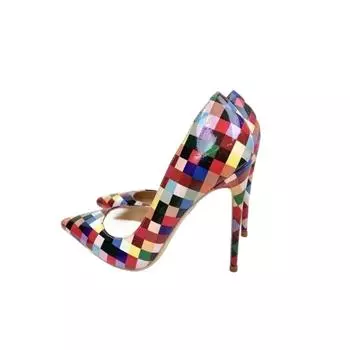 Fashionable New Fashion Women s Shoes Plaid Side Hollow High Heels 12CM 10cm 8cm Pointed Thin Heel Shallow Mouth Single Shoe Fa 33
