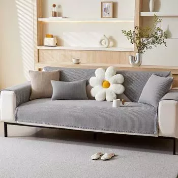 Fashionable Plaid Cotton Thread Sofa Cushion Four Seasons Non-slip Pastoral Coarse Cloth Autumn and Winter Thickened Sofa Cover Cushion Fabric Art 70*70cm