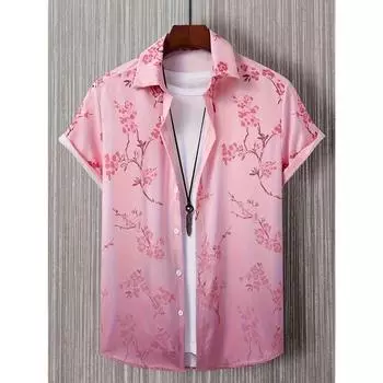 Модная мужская рубашка с лацканами и принтом- S