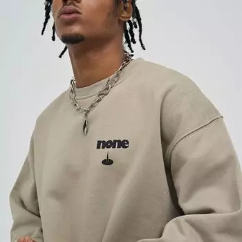 Fashionable Retro American Style Sweatshirt Men s Round Neck Oversize Loose New Y2K Couple Street Versatile Pullover Jacket M коричневый