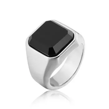 Fashionable, Simple and Personalized Black Agate Inlaid Gemstone Men s Ring 7