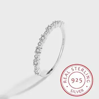 Модное, простое и универсальное женское кольцо из настоящего серебра S925 с микропаве из полуряда бриллиантов, легкое и роскошное 6 белый