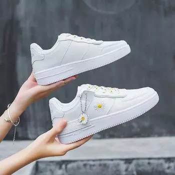 Fashionable Sneakers Lady Laces Flat Bottom Breathable White Green Platform Women s Casual White Sneakers 35 зелёный