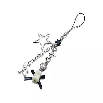 Fashionable Star Bear Key Rings Chain Chic Bear Star Charm with Elegant Bowknot for Personalized Key and Bag Accessory чёрный