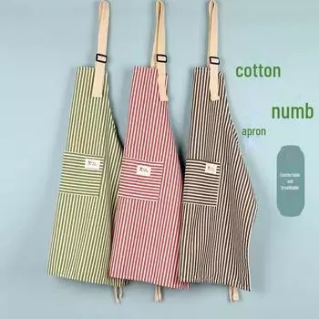 Fashionable Striped Cotton-Linen Aprons: Breathable Kitchen & Home Workwear серый