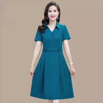 Fashionable Summer Dress for Middle Aged Women Breathable Short Sleeve Slim Fit Elegant Style XL винный