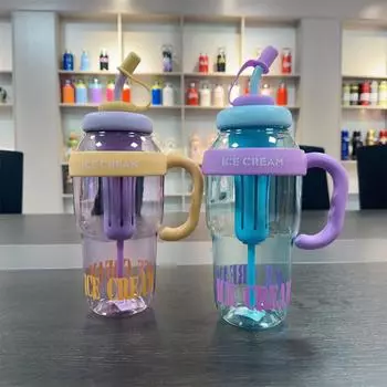 Fashionable Summer Large Capacity Transparent Visible Big Belly Cup Cute Straw Water Bottle Office Solid Leak-proof Water Cup 1300ml