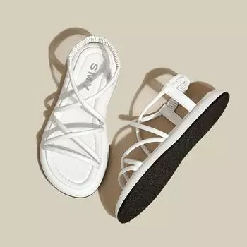 Fashionable Thick Sole Sandals Women 2024 New Summer Soft Sole Elevated Casual Simple Beach Flat Roman Sandals Sandalias Mujer 35 белый