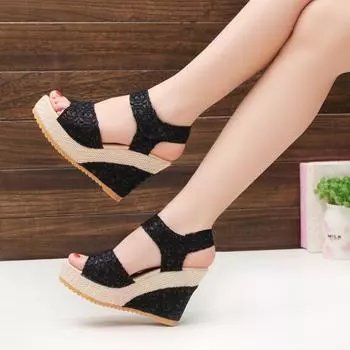 Fashionable Thick Sole Sloping Heel Sandals Breathable and Versatile Casual Women s Shoes Comfortable and Elegant Trendy Shoes 35 бежевый