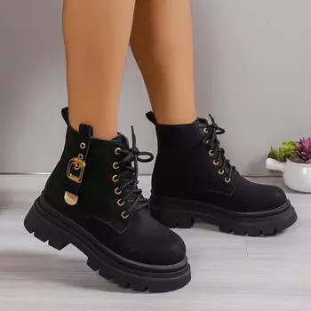 Модные сапоги на толстой подошве, новые повседневные короткие сапоги с пряжкой на ремне и губчатой подошвой 36 хаки