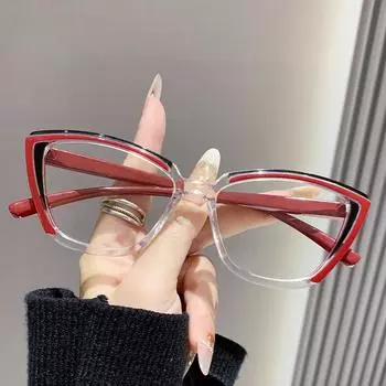 Fashionable Triangle Cat Eye Men Women Presbyopia Eyeglasses Retro Anti-Blue Light FULL Frame Reading Glasses +100 degrees