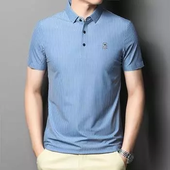 Модная городская свободная мужская футболка среднего возраста с короткими рукавами и летним полосатым лацканом M