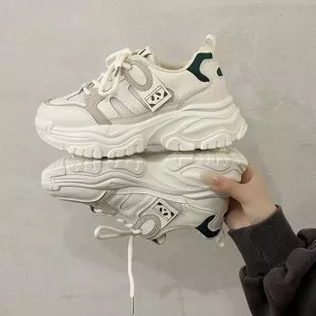 Модные Универсальные Балетки из Натуральной Кожи Женская Обувь Летняя Сетчатая Передняя Часть Дышащие Толстая Подошва Женская Спортивная Обувь 35