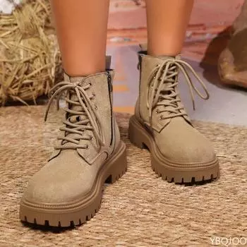 Fashionable versatile high top boots women autumn winter new styles square heels short straps, casual comfortable women s shoes 36