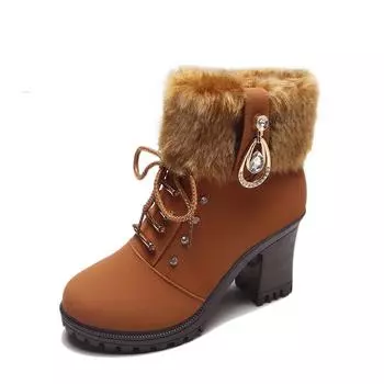 Fashionable versatile snow boots women thick soles increased height casual comfortable short boots winter warm cotton shoes 36