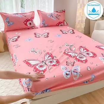 Fashionable Waterproof Bed Fitted Sheet Mattress Protect Cover- Comfort, Playful Pattern, Upgrade Your Bedding With Fun Twin