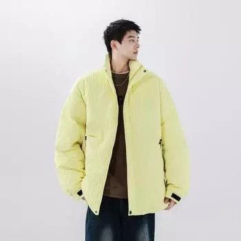 Модная зимняя ретро текстурированная 90 вельветовая куртка пуховик со стойкой мужская трендовая брендовая теплая куртка M